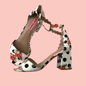 Betsey Johnson Black Polka Dot Floral Heels